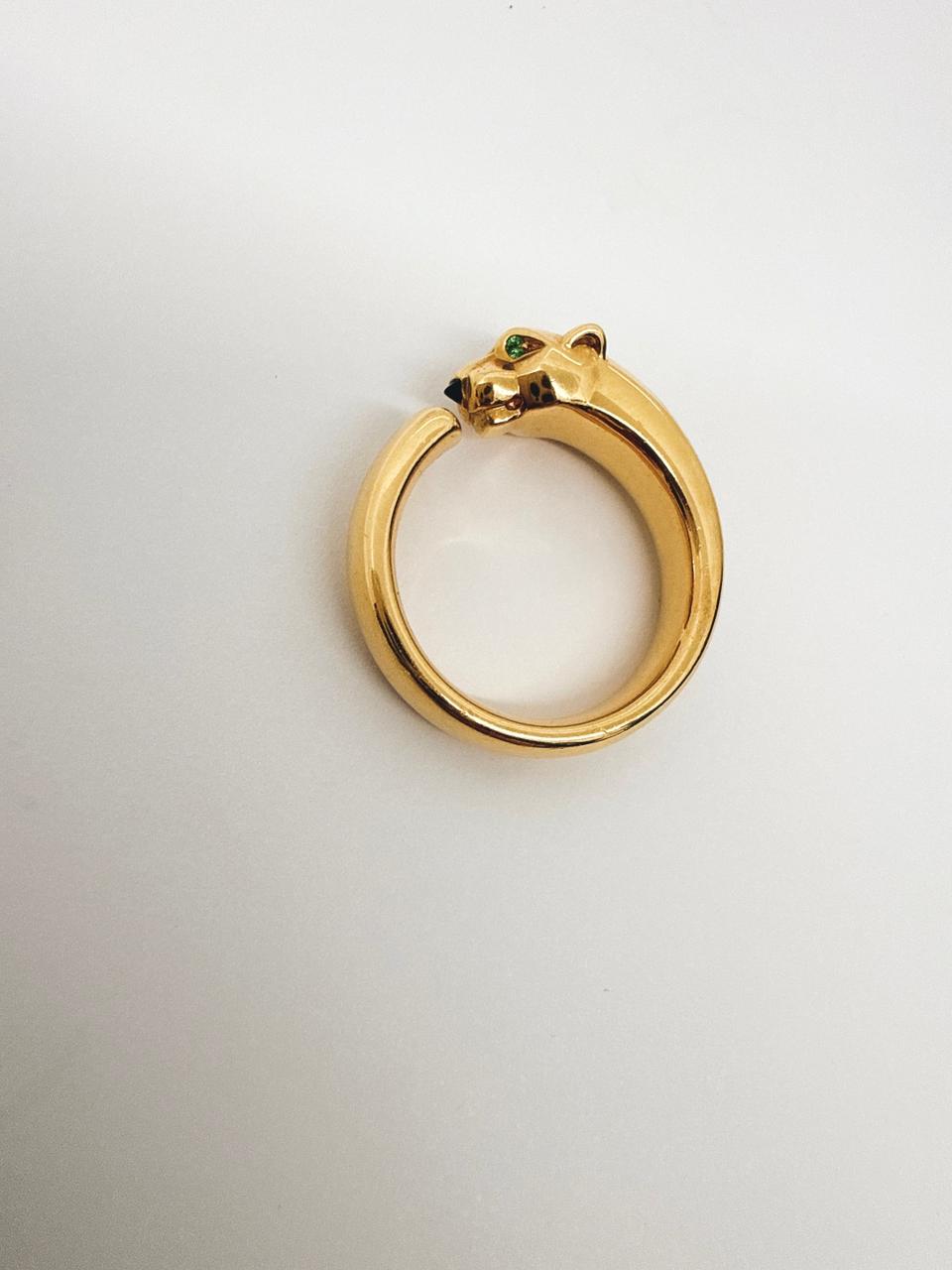 YELLOW GOLD TSAVORITE GARNET ONYX PANTHERE DE CARTIER RING SMALL MODEL