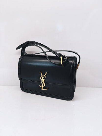 BLACK CALFSKIN LEATHER MEDIUM SOLFERINO SHOULDER BAG