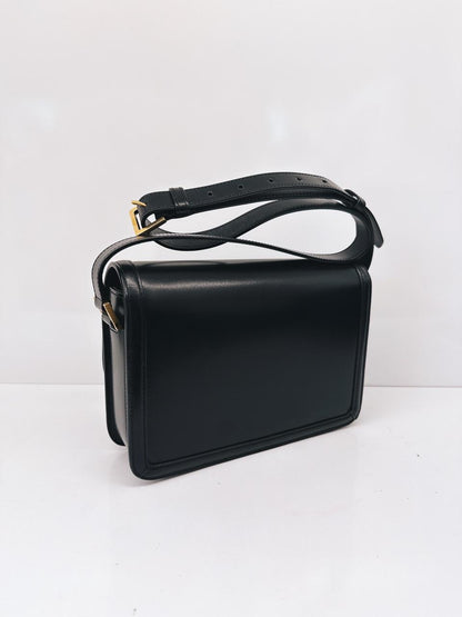 BLACK CALFSKIN LEATHER MEDIUM SOLFERINO SHOULDER BAG