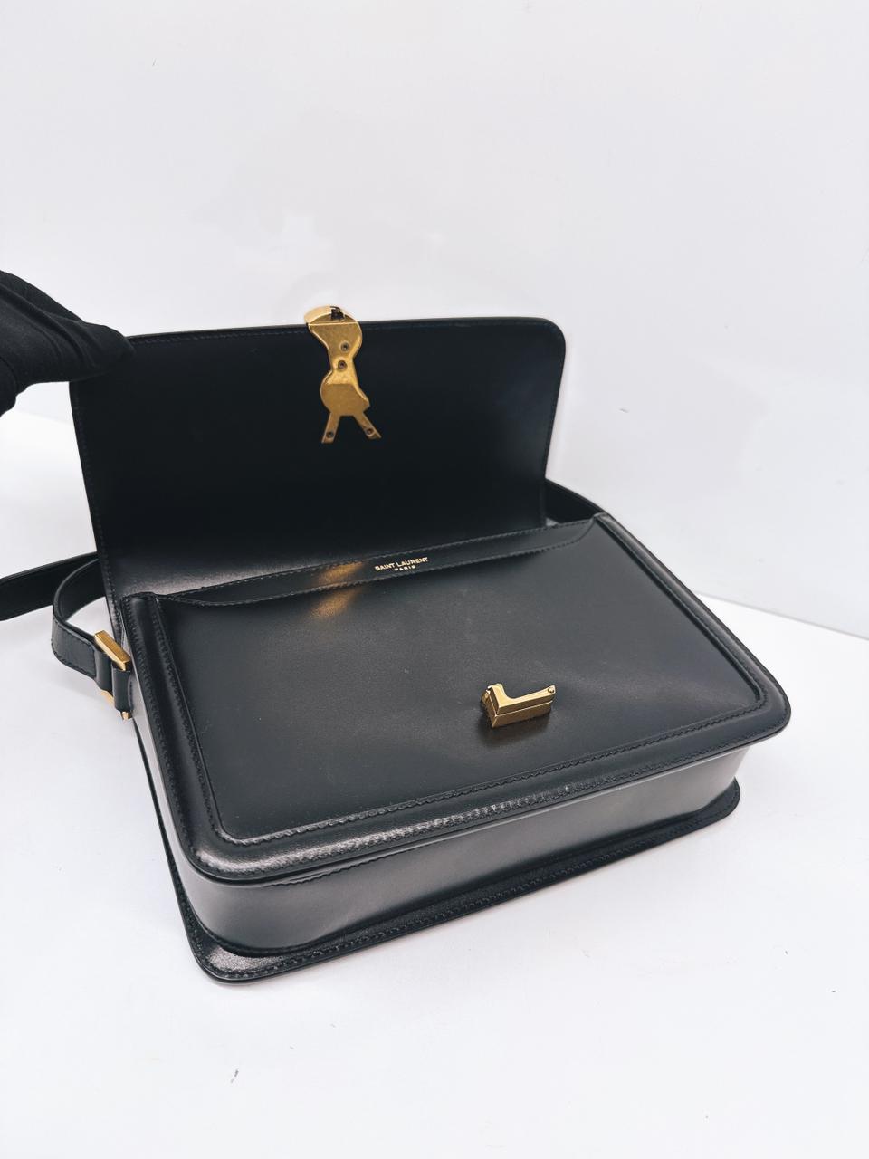BLACK CALFSKIN LEATHER MEDIUM SOLFERINO SHOULDER BAG