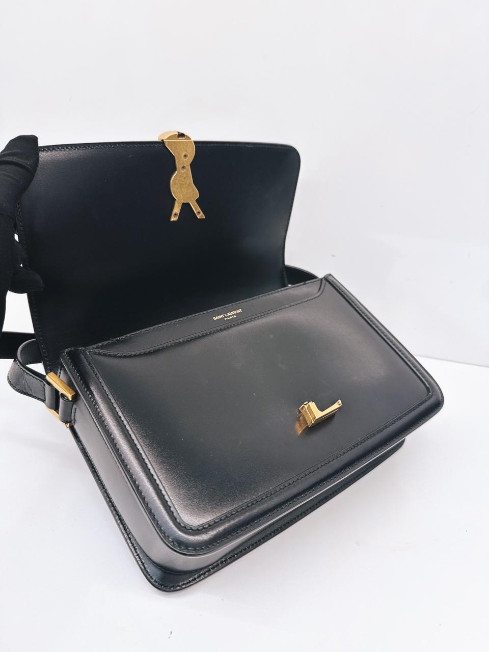 BLACK CALFSKIN LEATHER MEDIUM SOLFERINO SHOULDER BAG