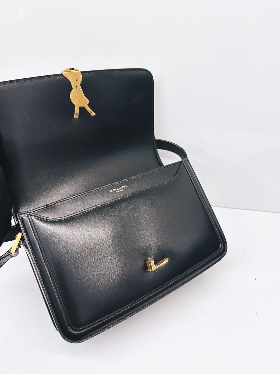 BLACK CALFSKIN LEATHER MEDIUM SOLFERINO SHOULDER BAG