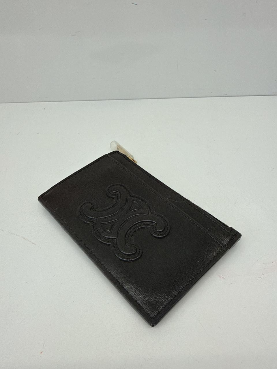 BLACK SHINY CALFSKIN ZIPPED TRIOMPHE CARD HOLDER