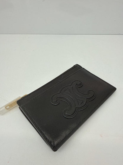 BLACK SHINY CALFSKIN ZIPPED TRIOMPHE CARD HOLDER