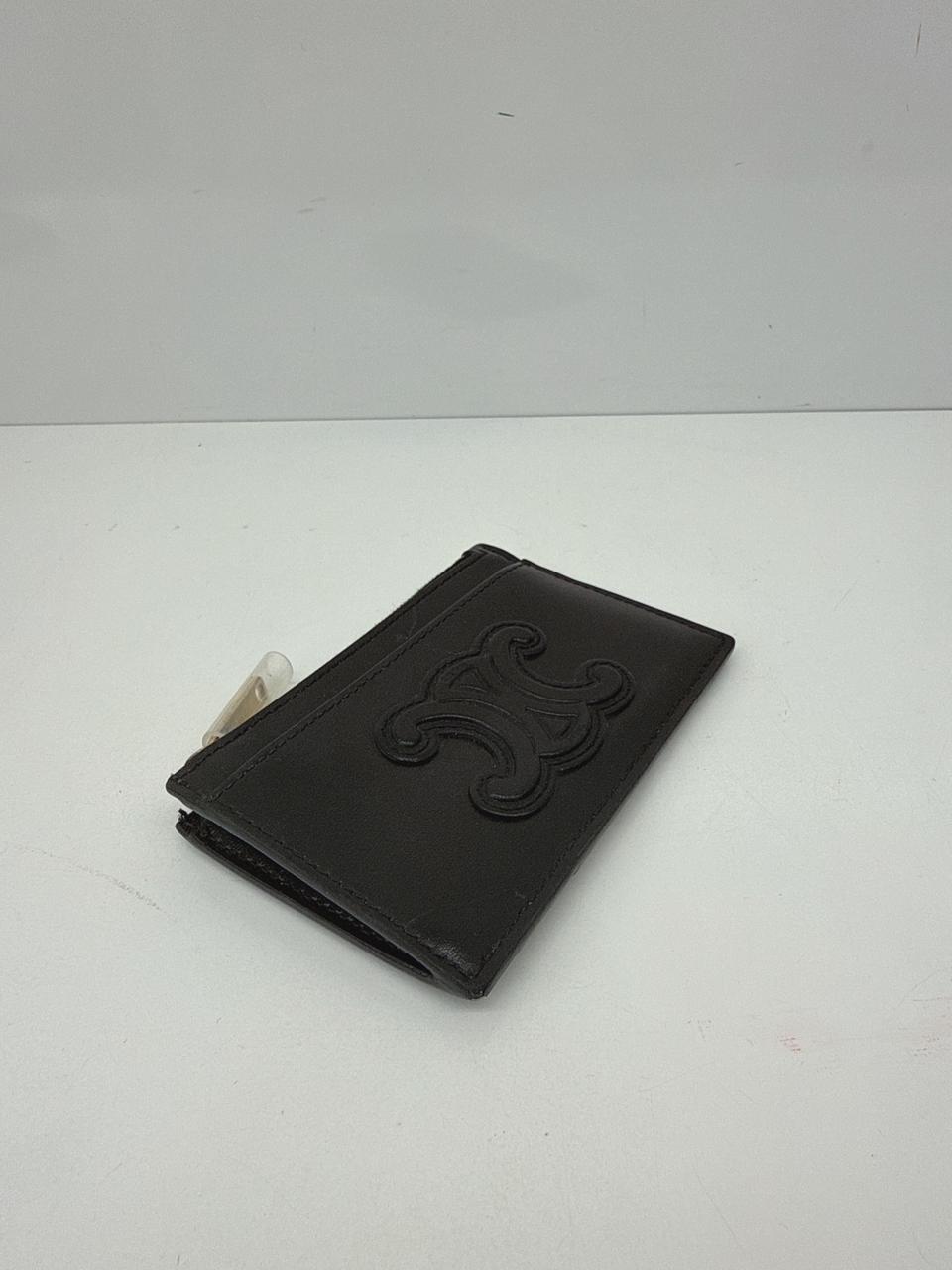 BLACK SHINY CALFSKIN ZIPPED TRIOMPHE CARD HOLDER