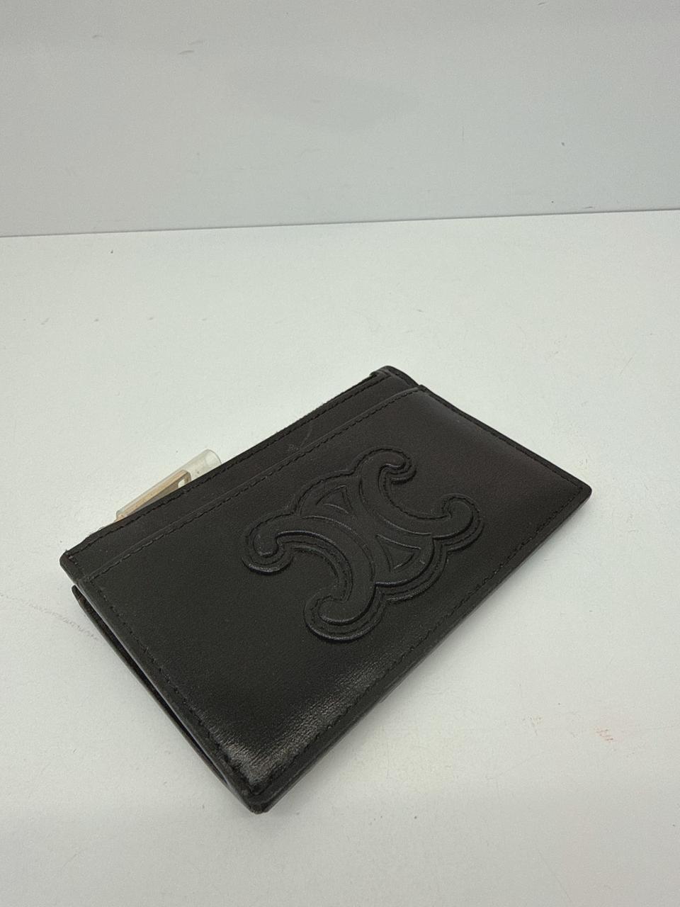 BLACK SHINY CALFSKIN ZIPPED TRIOMPHE CARD HOLDER