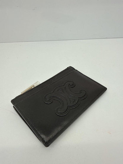 BLACK SHINY CALFSKIN ZIPPED TRIOMPHE CARD HOLDER