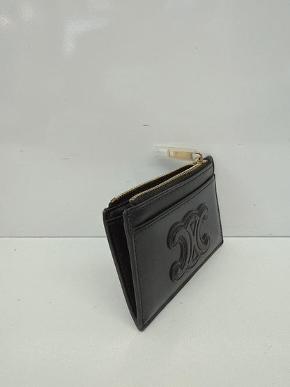 BLACK SHINY CALFSKIN ZIPPED TRIOMPHE CARD HOLDER