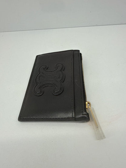 BLACK SHINY CALFSKIN ZIPPED TRIOMPHE CARD HOLDER