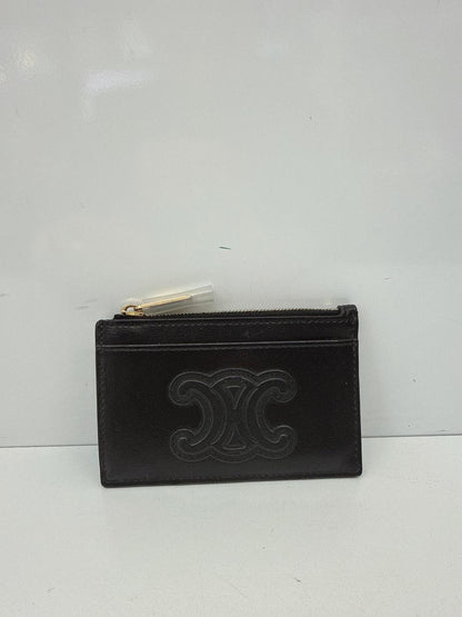 BLACK SHINY CALFSKIN ZIPPED TRIOMPHE CARD HOLDER