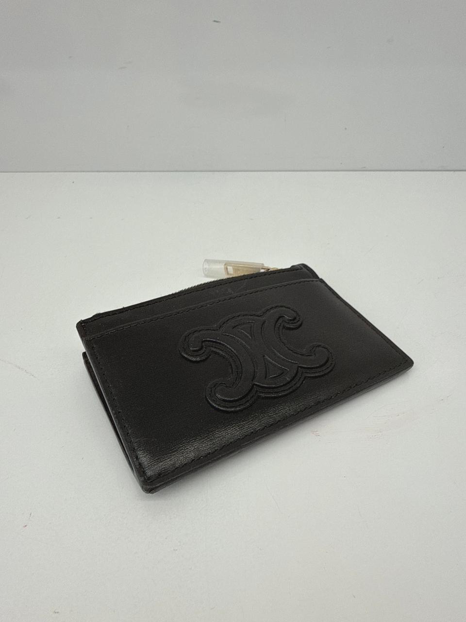 BLACK SHINY CALFSKIN ZIPPED TRIOMPHE CARD HOLDER