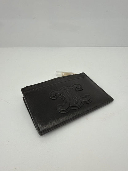 BLACK SHINY CALFSKIN ZIPPED TRIOMPHE CARD HOLDER