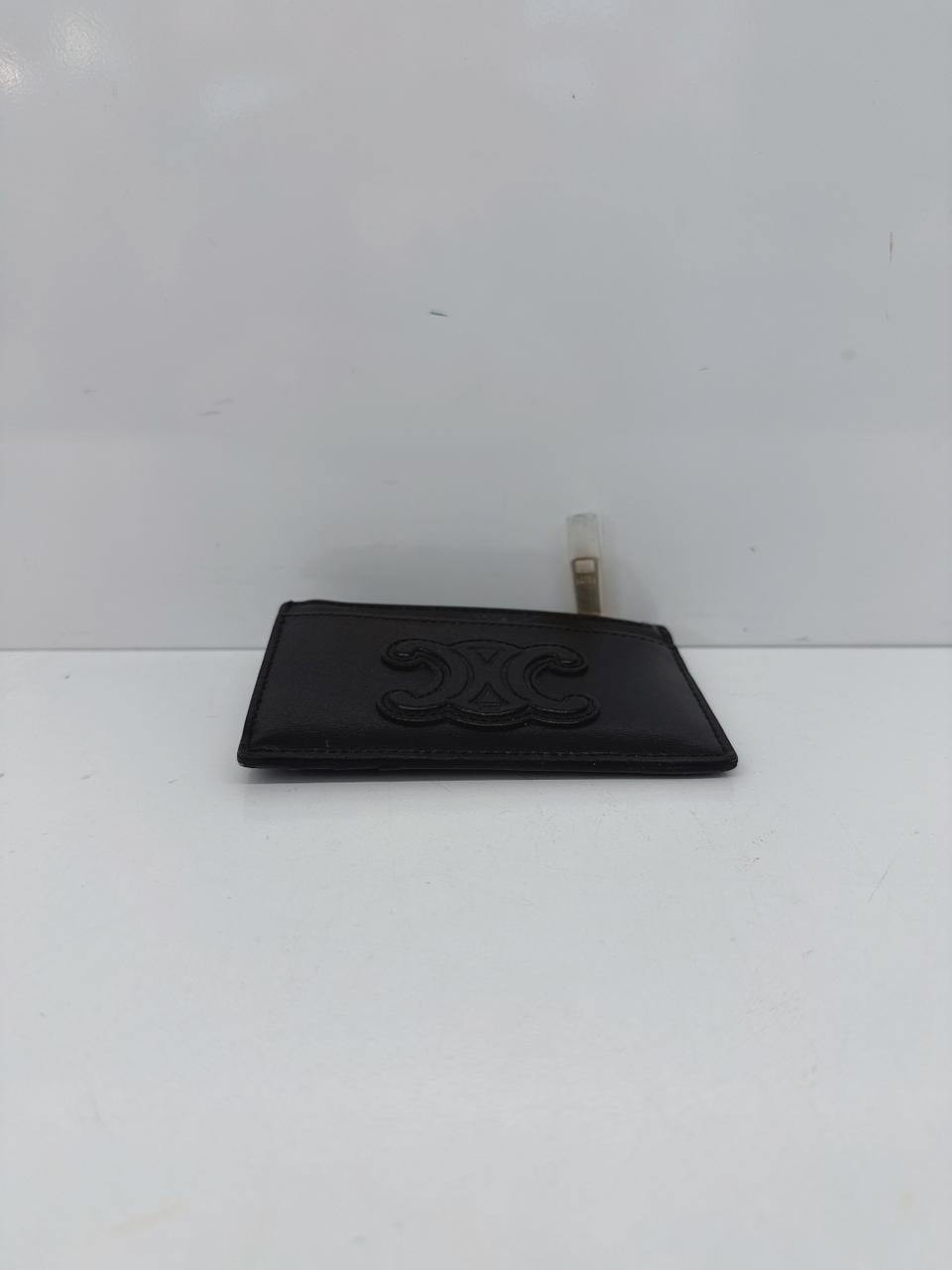 BLACK SHINY CALFSKIN ZIPPED TRIOMPHE CARD HOLDER
