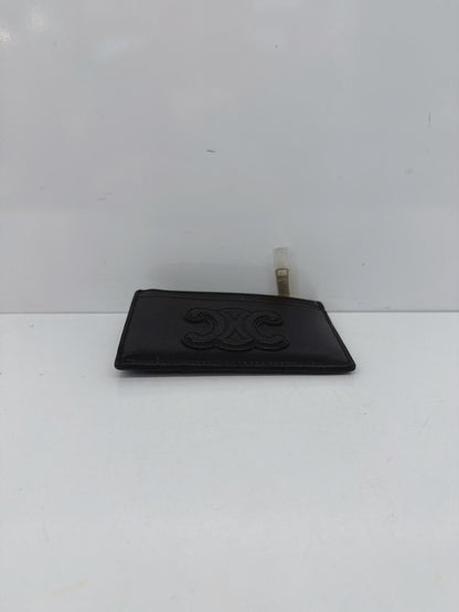 BLACK SHINY CALFSKIN ZIPPED TRIOMPHE CARD HOLDER