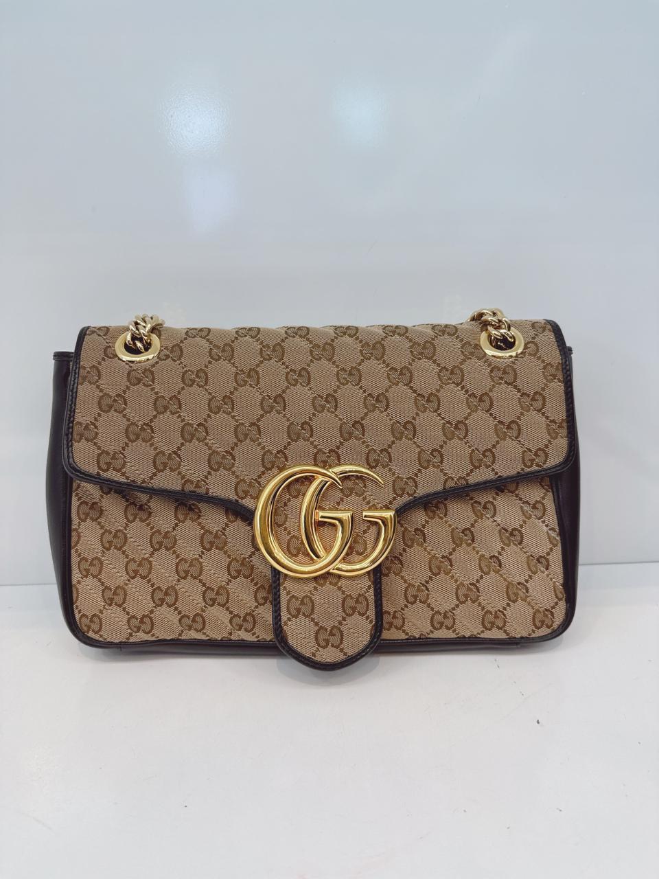 BEIGE BLACK MEDIUM GG MARMONT MATELASSE AND CANVAS SHOULDER BAG