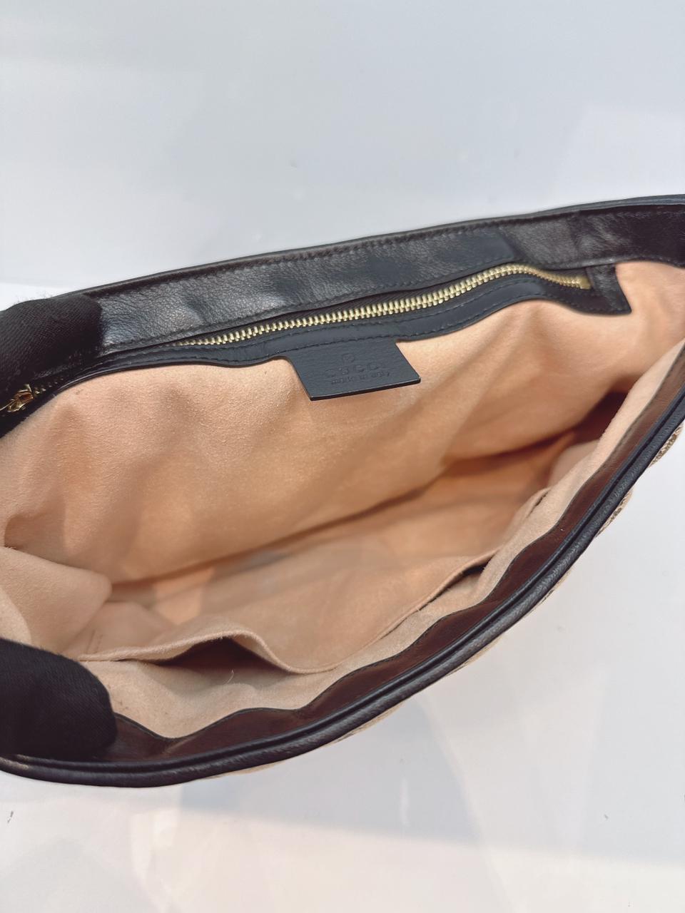 BEIGE BLACK MEDIUM GG MARMONT MATELASSE AND CANVAS SHOULDER BAG