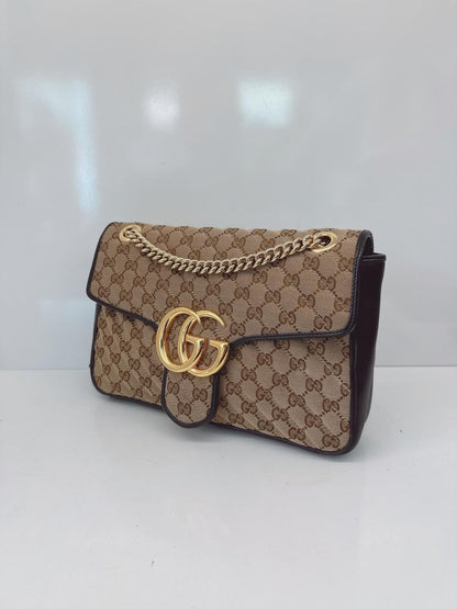 BEIGE BLACK MEDIUM GG MARMONT MATELASSE AND CANVAS SHOULDER BAG