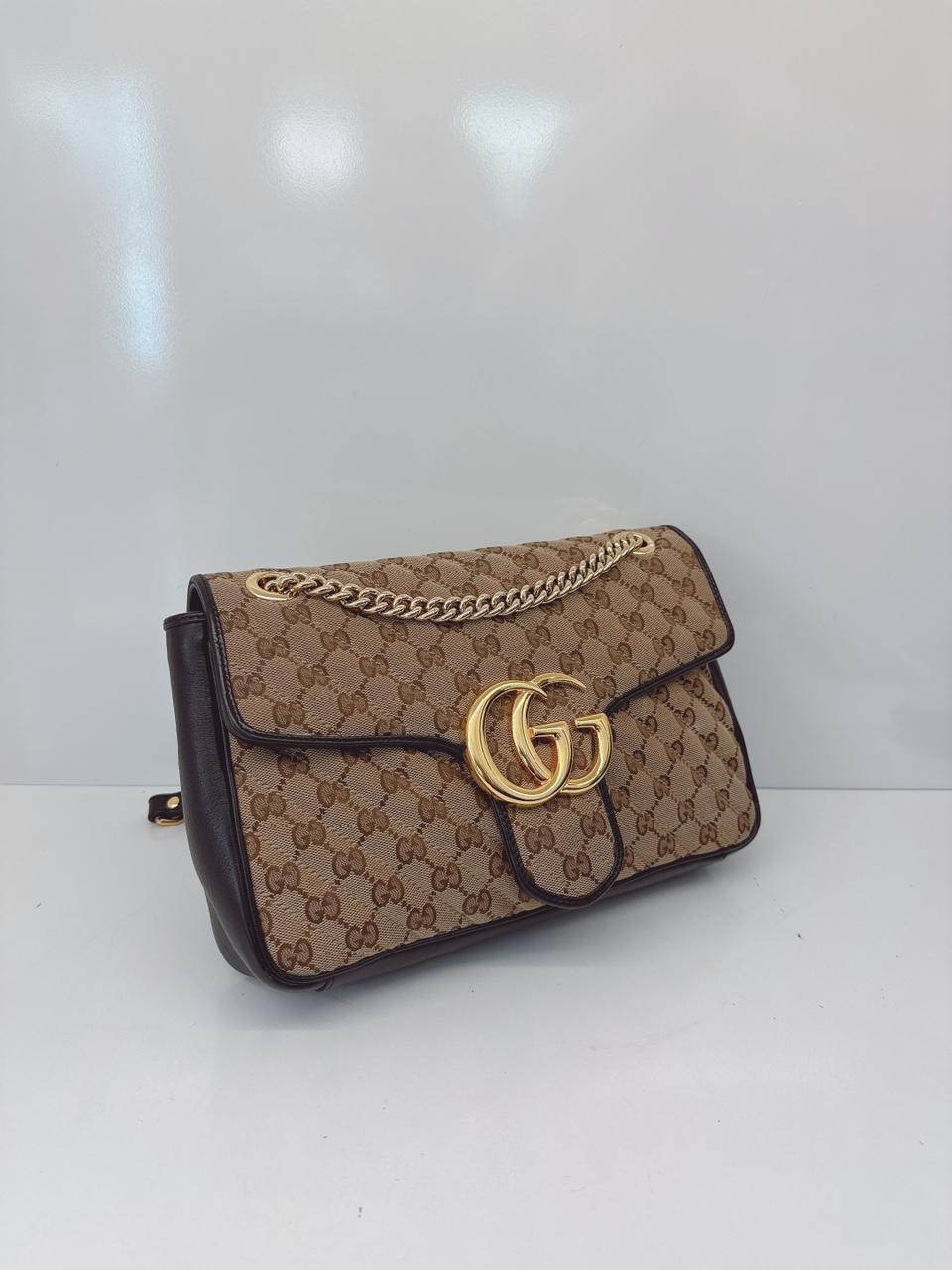 BEIGE BLACK MEDIUM GG MARMONT MATELASSE AND CANVAS SHOULDER BAG