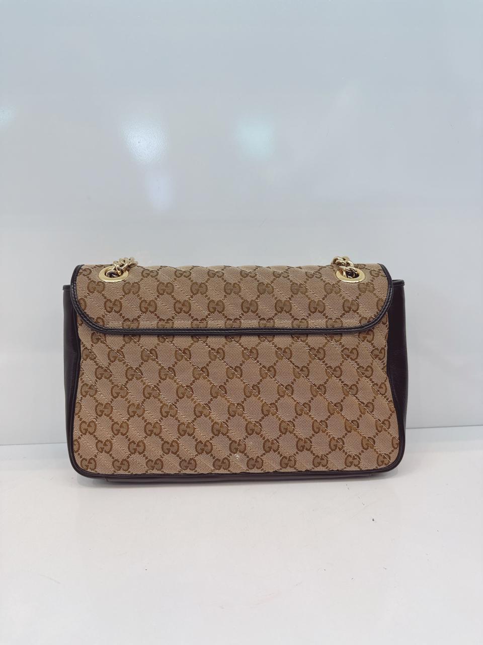 BEIGE BLACK MEDIUM GG MARMONT MATELASSE AND CANVAS SHOULDER BAG