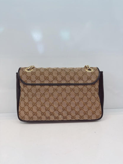 BEIGE BLACK MEDIUM GG MARMONT MATELASSE AND CANVAS SHOULDER BAG