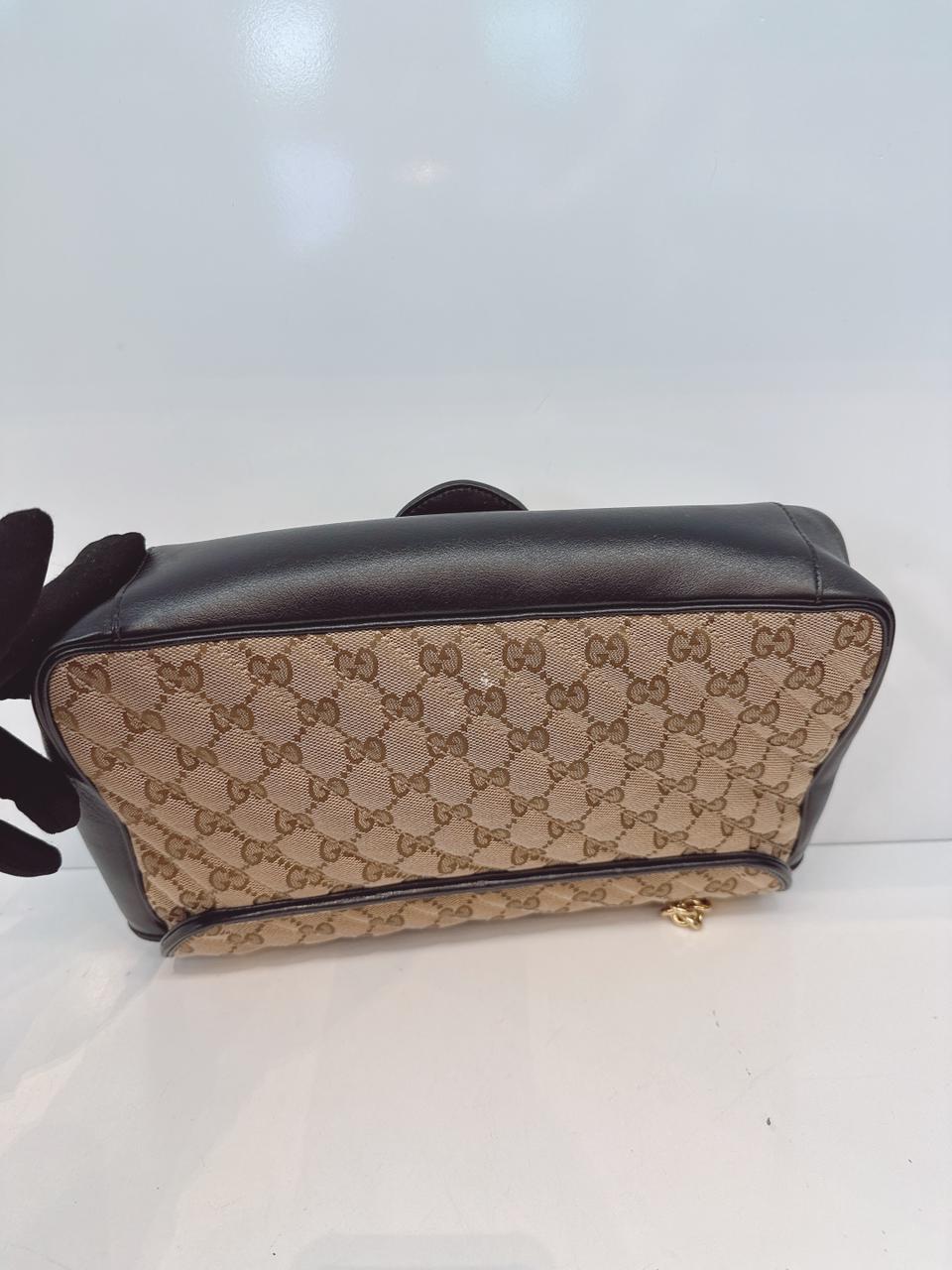 BEIGE BLACK MEDIUM GG MARMONT MATELASSE AND CANVAS SHOULDER BAG
