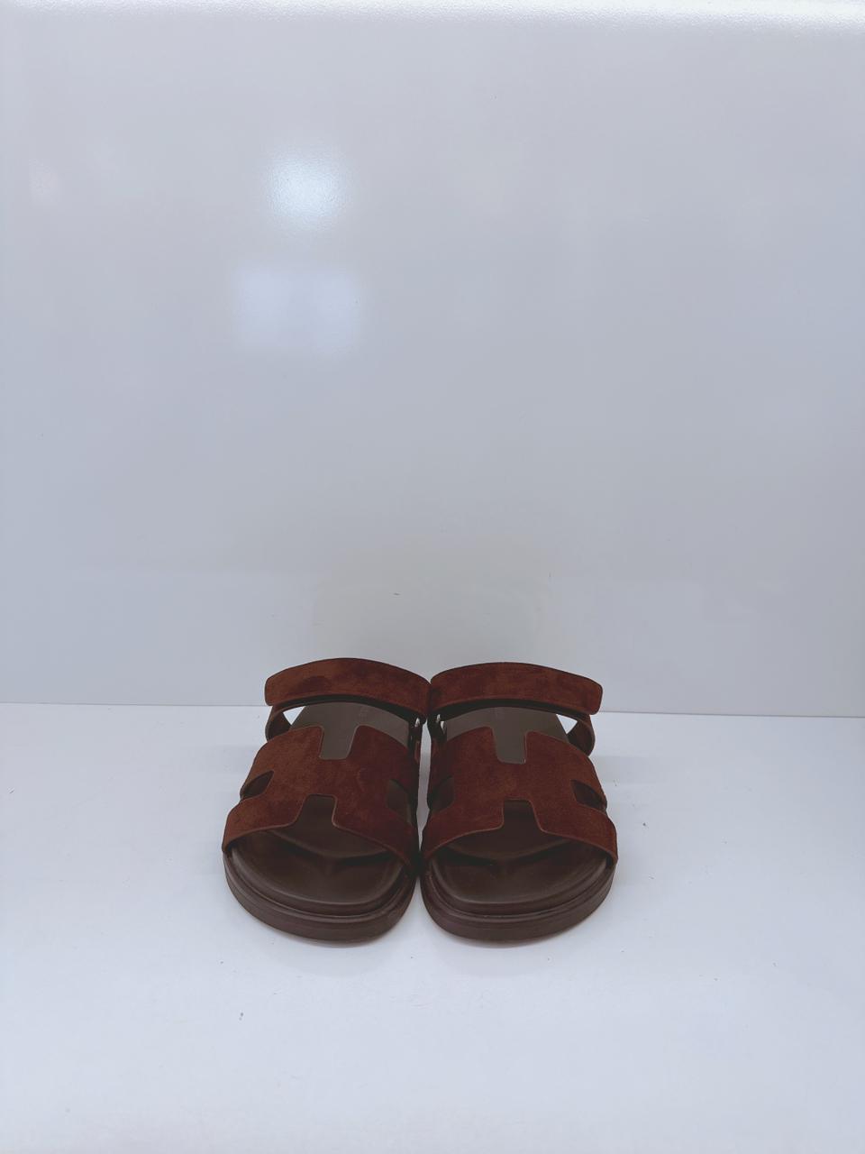 MARRON EBENE SUEDE GOATSKIN LEATHER CHYPRE SANDALS 39.5