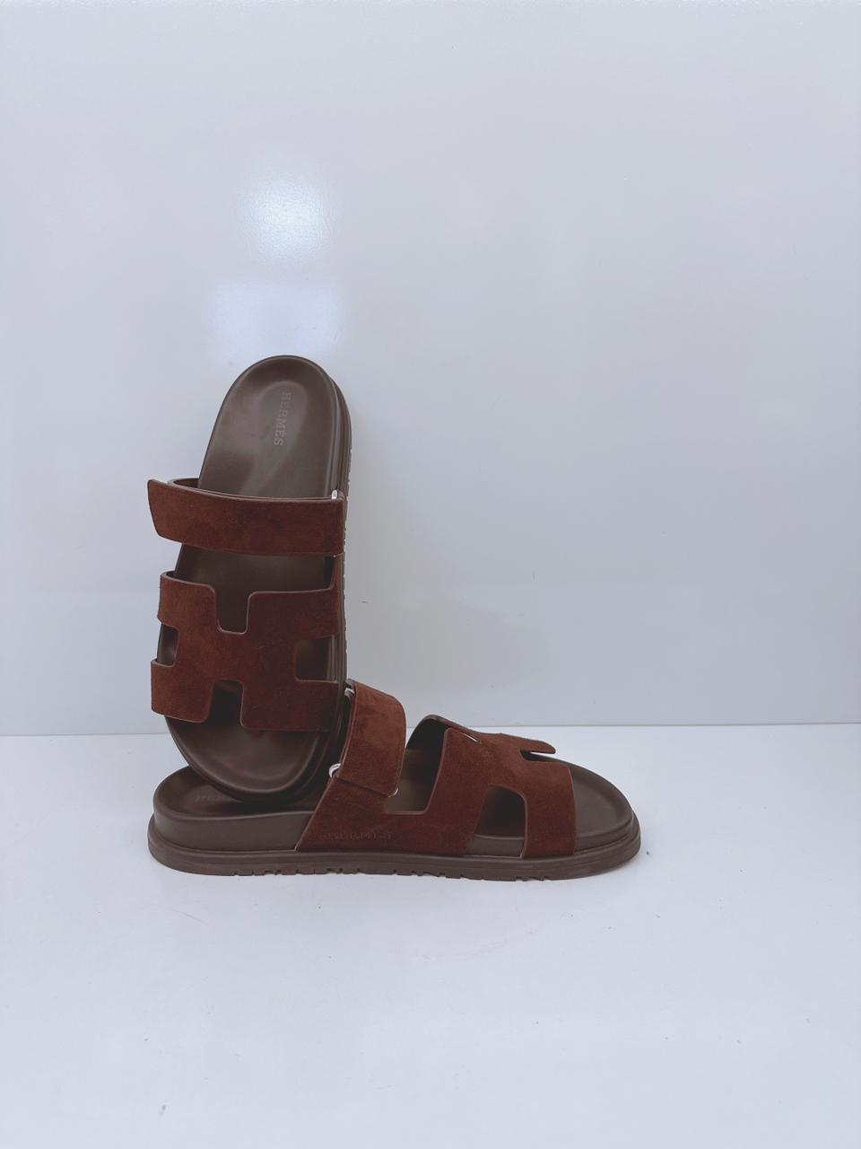 MARRON EBENE SUEDE GOATSKIN LEATHER CHYPRE SANDALS 39.5