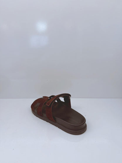 MARRON EBENE SUEDE GOATSKIN LEATHER CHYPRE SANDALS 39.5