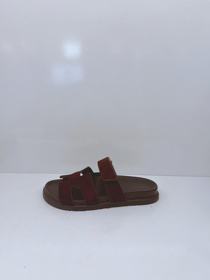 MARRON EBENE SUEDE GOATSKIN LEATHER CHYPRE SANDALS 39.5