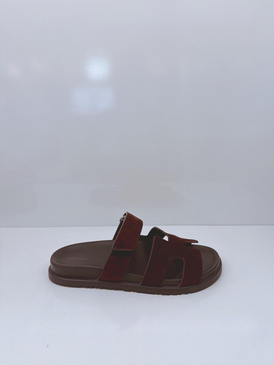 MARRON EBENE SUEDE GOATSKIN LEATHER CHYPRE SANDALS 39.5