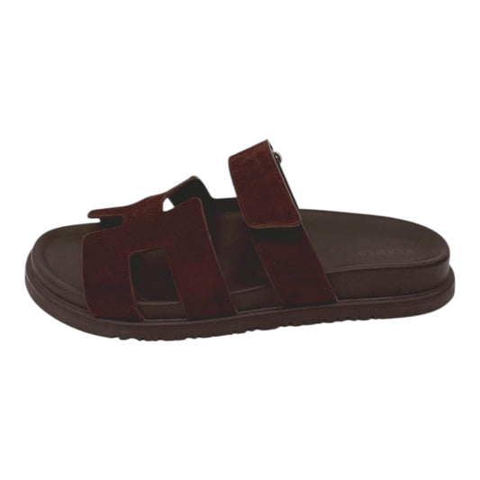 MARRON EBENE SUEDE GOATSKIN LEATHER CHYPRE SANDALS 39.5