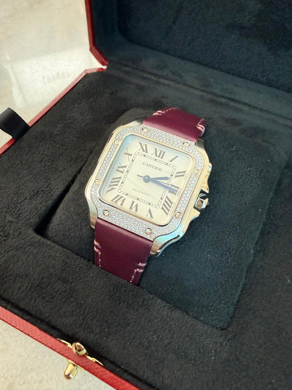 SANTOS DE CARTIER DIAMOND WATCH W4SA0005 MEDIUM MODEL