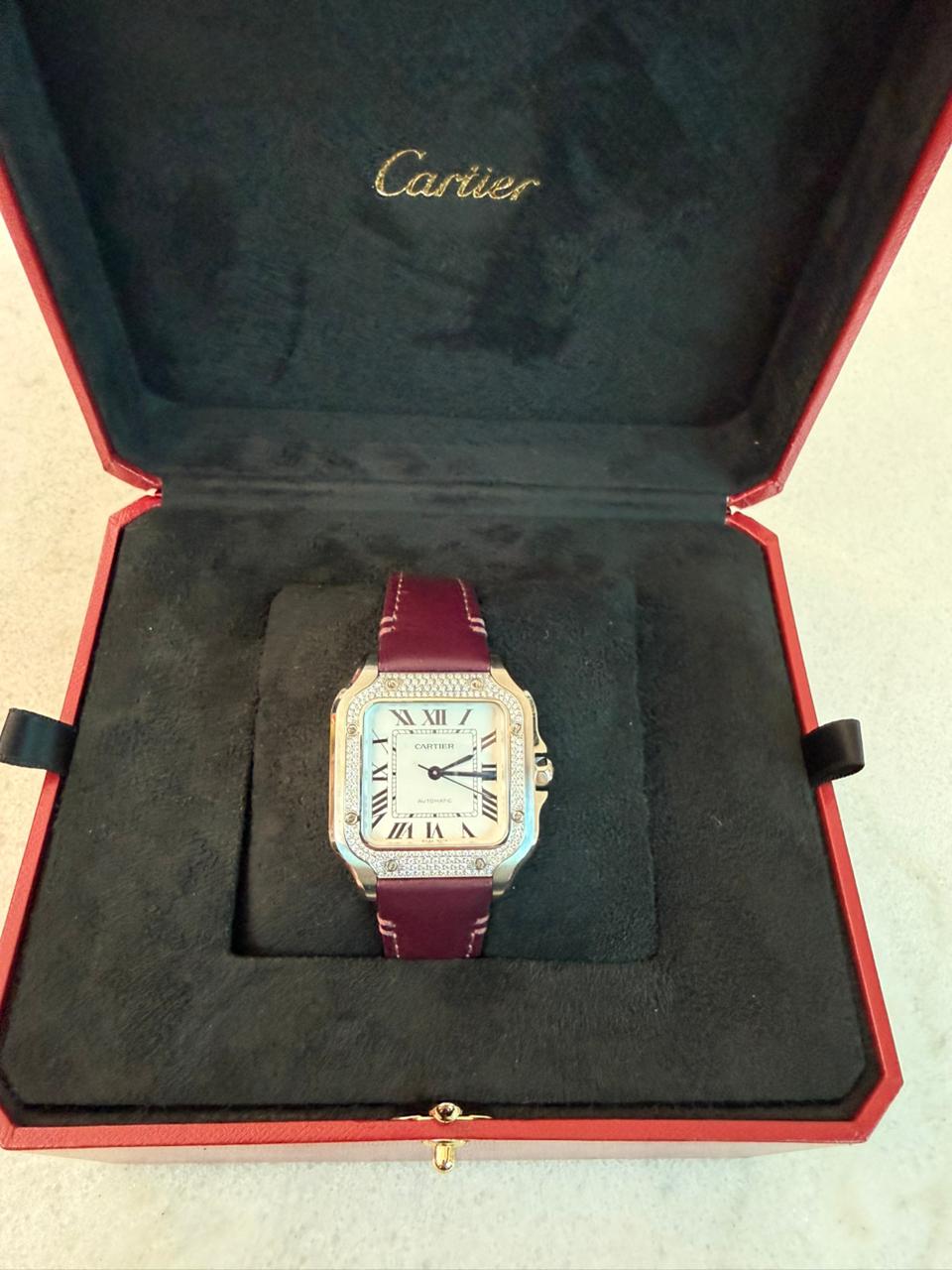 SANTOS DE CARTIER DIAMOND WATCH W4SA0005 MEDIUM MODEL