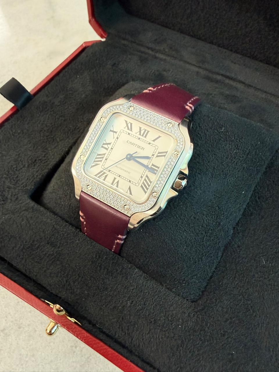 SANTOS DE CARTIER DIAMOND WATCH W4SA0005 MEDIUM MODEL