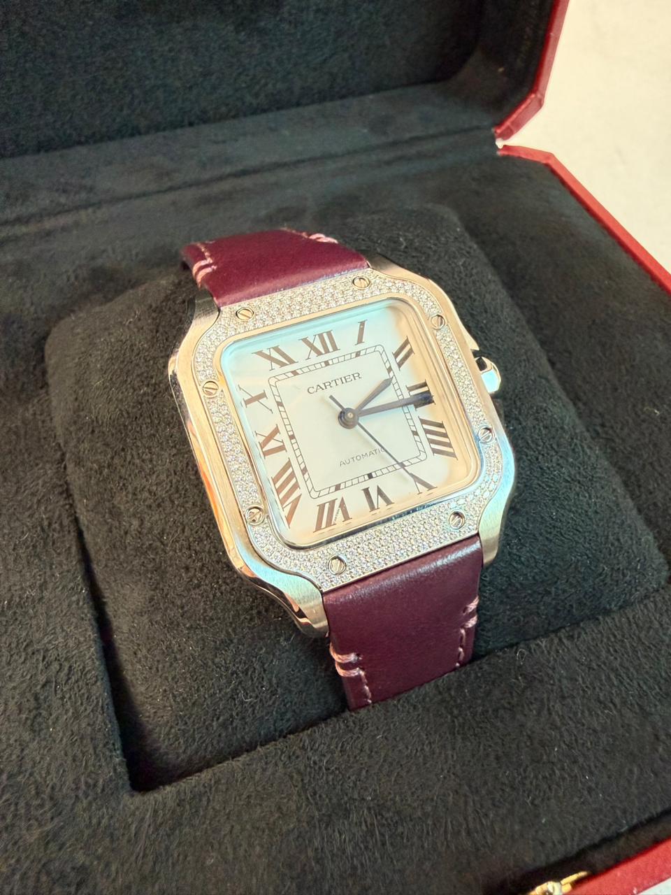 SANTOS DE CARTIER DIAMOND WATCH W4SA0005 MEDIUM MODEL