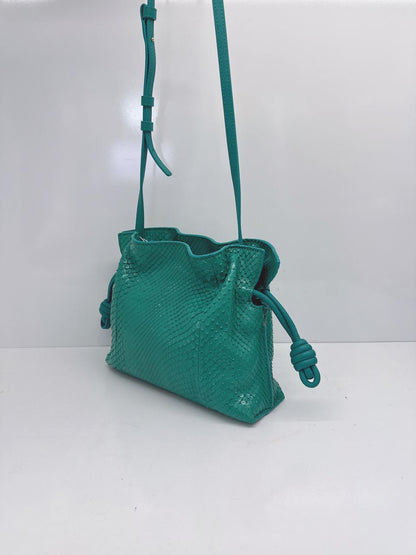 EMERALD GREEN SNAKESKIN FLAMENCO CLUTCH MINI BAG