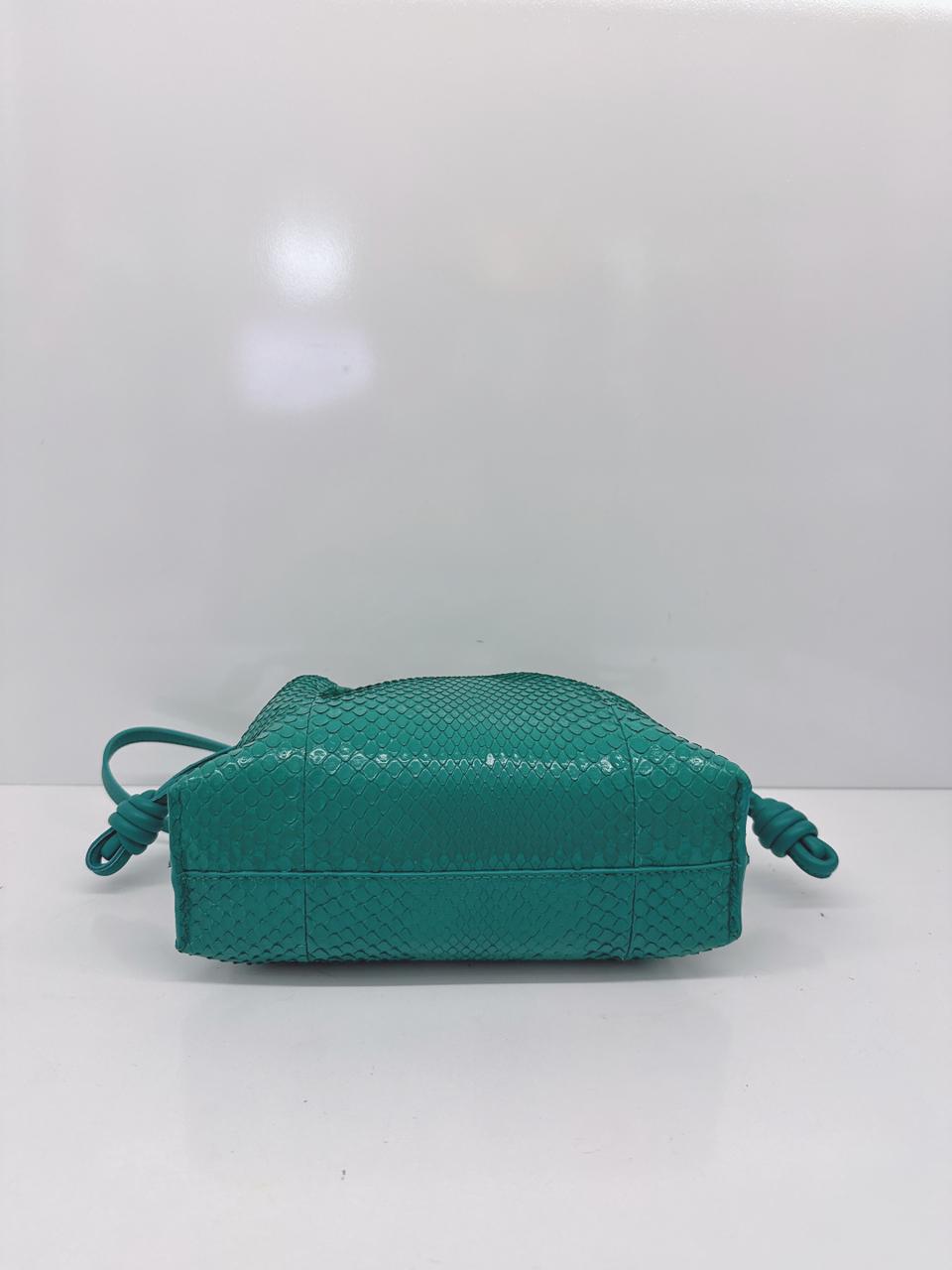 EMERALD GREEN SNAKESKIN FLAMENCO CLUTCH MINI BAG
