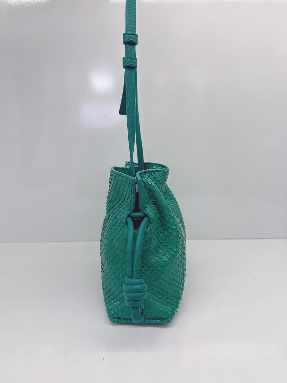 EMERALD GREEN SNAKESKIN FLAMENCO CLUTCH MINI BAG