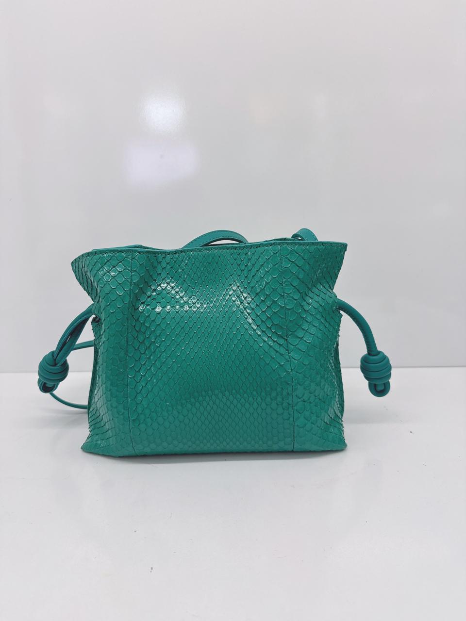 EMERALD GREEN SNAKESKIN FLAMENCO CLUTCH MINI BAG