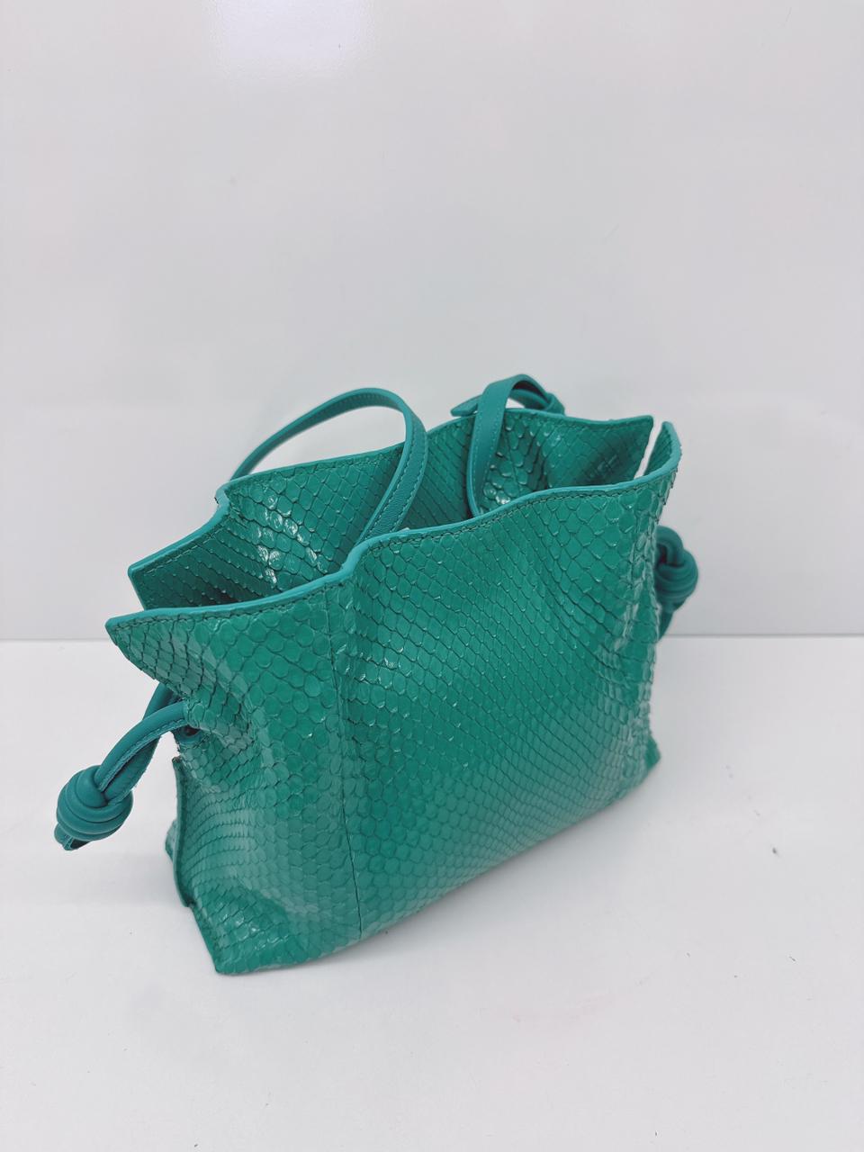 EMERALD GREEN SNAKESKIN FLAMENCO CLUTCH MINI BAG