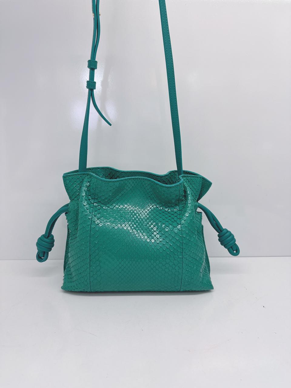 EMERALD GREEN SNAKESKIN FLAMENCO CLUTCH MINI BAG
