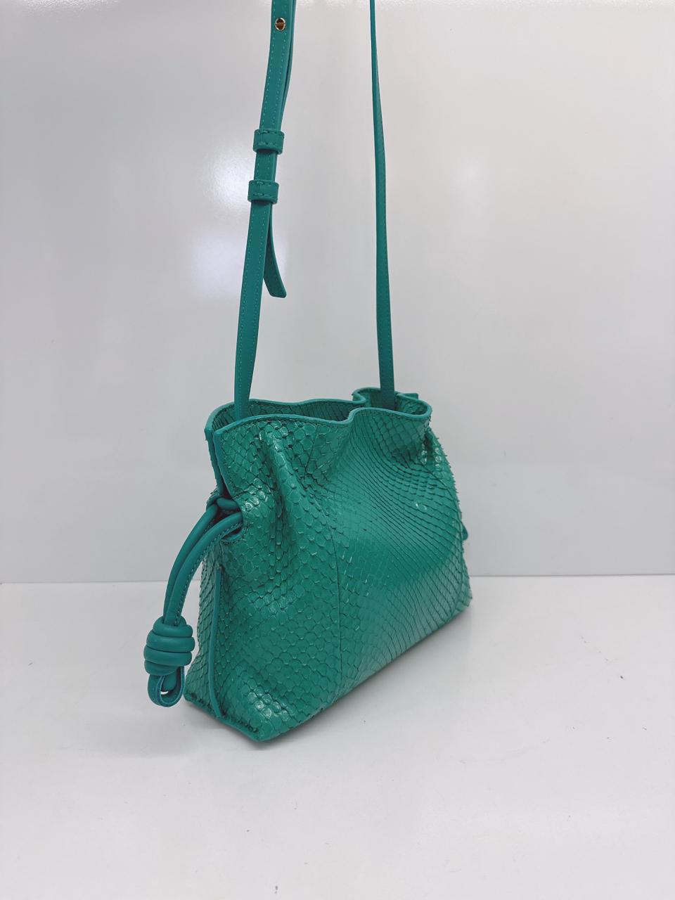 EMERALD GREEN SNAKESKIN FLAMENCO CLUTCH MINI BAG