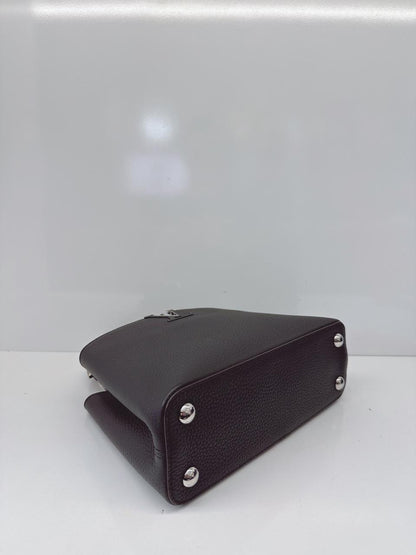 BLACK TAURILLON LEATHER CAPUCINES BB WITH PYTHON SKIN TOP HANDLE BAG