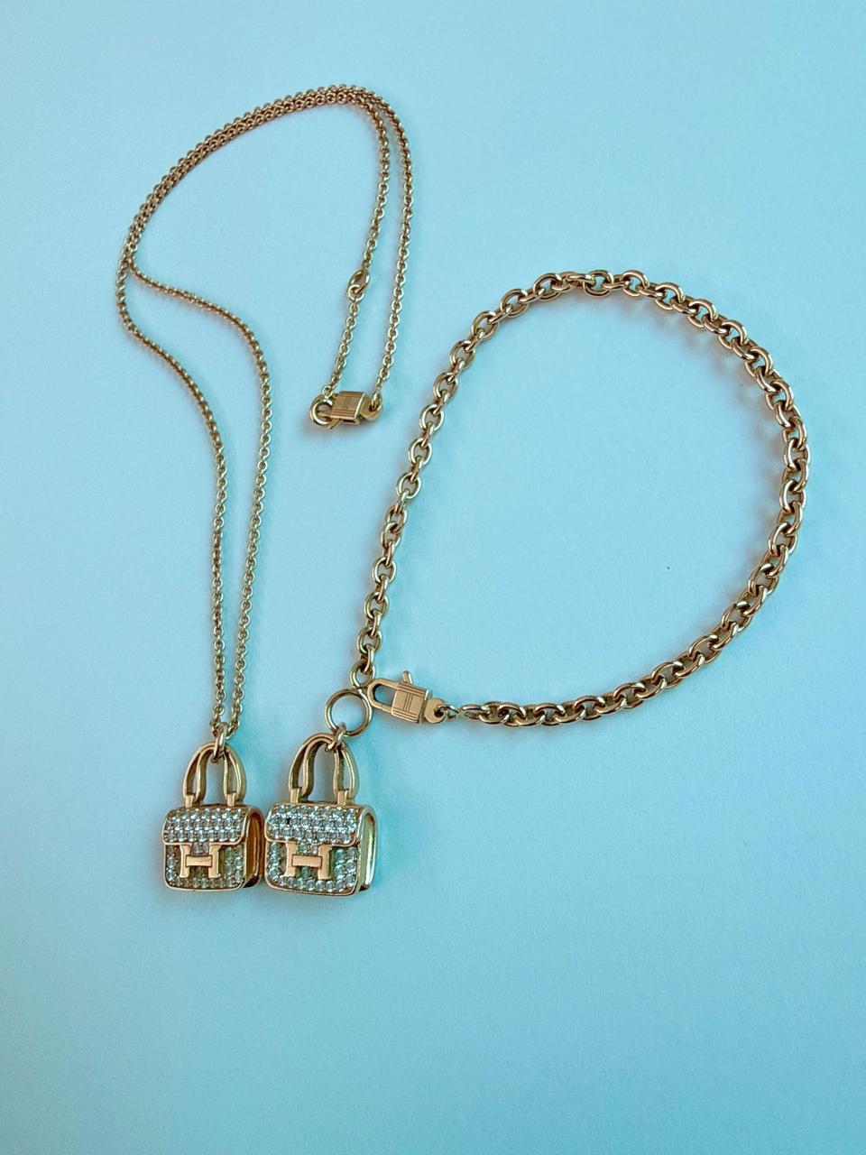 18K ROSE GOLD DIAMOND CONSTANCE PENDANT NECKLACE AND AMULETTES CONSTANCE BRACELET  SET