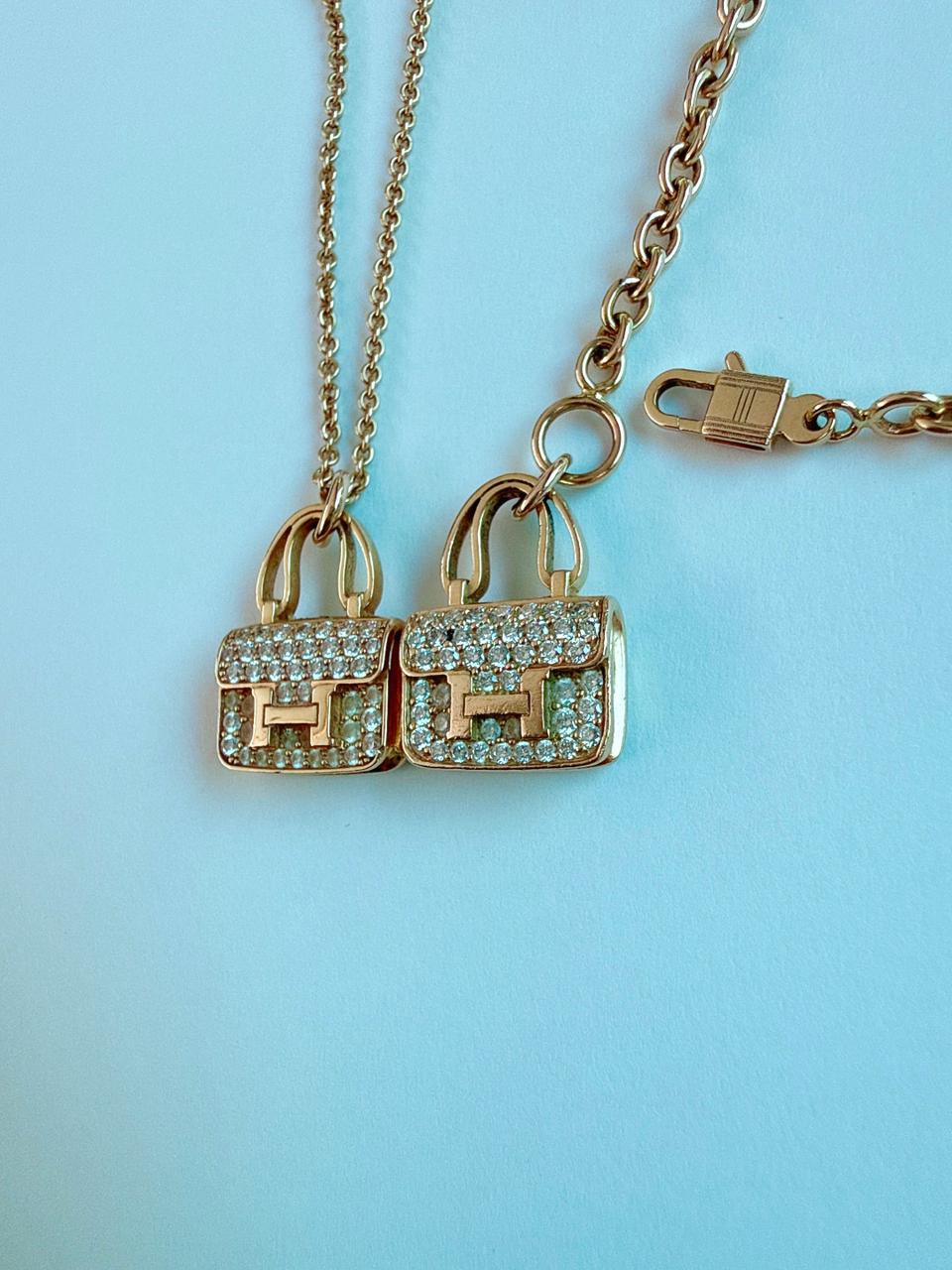 18K ROSE GOLD DIAMOND CONSTANCE PENDANT NECKLACE AND AMULETTES CONSTANCE BRACELET  SET