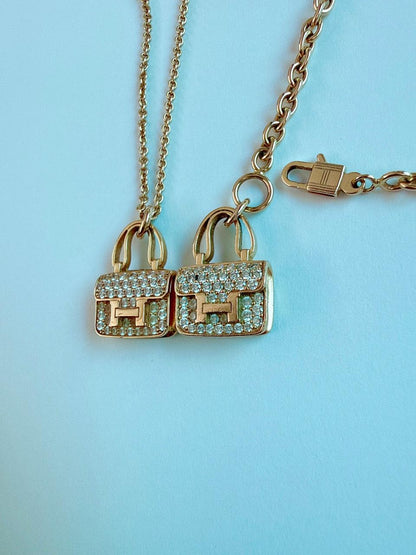 18K ROSE GOLD DIAMOND CONSTANCE PENDANT NECKLACE AND AMULETTES CONSTANCE BRACELET  SET