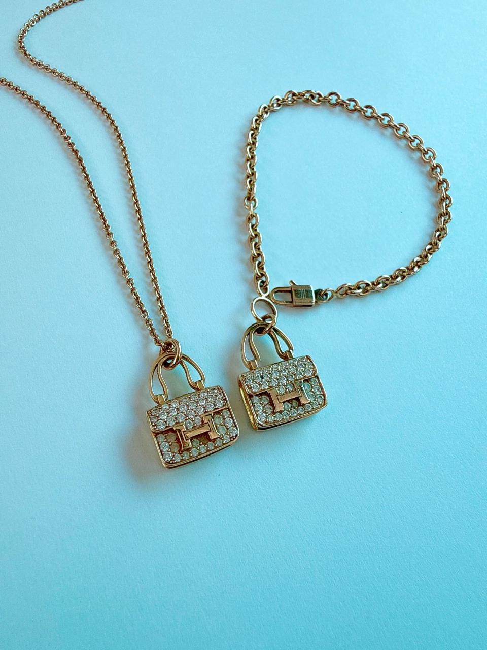 18K ROSE GOLD DIAMOND CONSTANCE PENDANT NECKLACE AND AMULETTES CONSTANCE BRACELET  SET