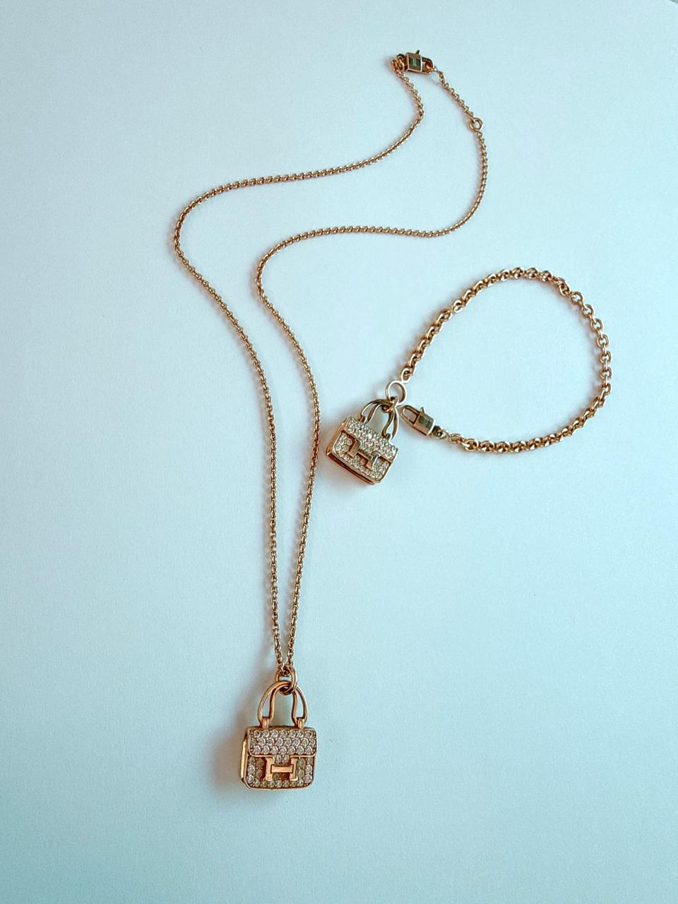 18K ROSE GOLD DIAMOND CONSTANCE PENDANT NECKLACE AND AMULETTES CONSTANCE BRACELET  SET