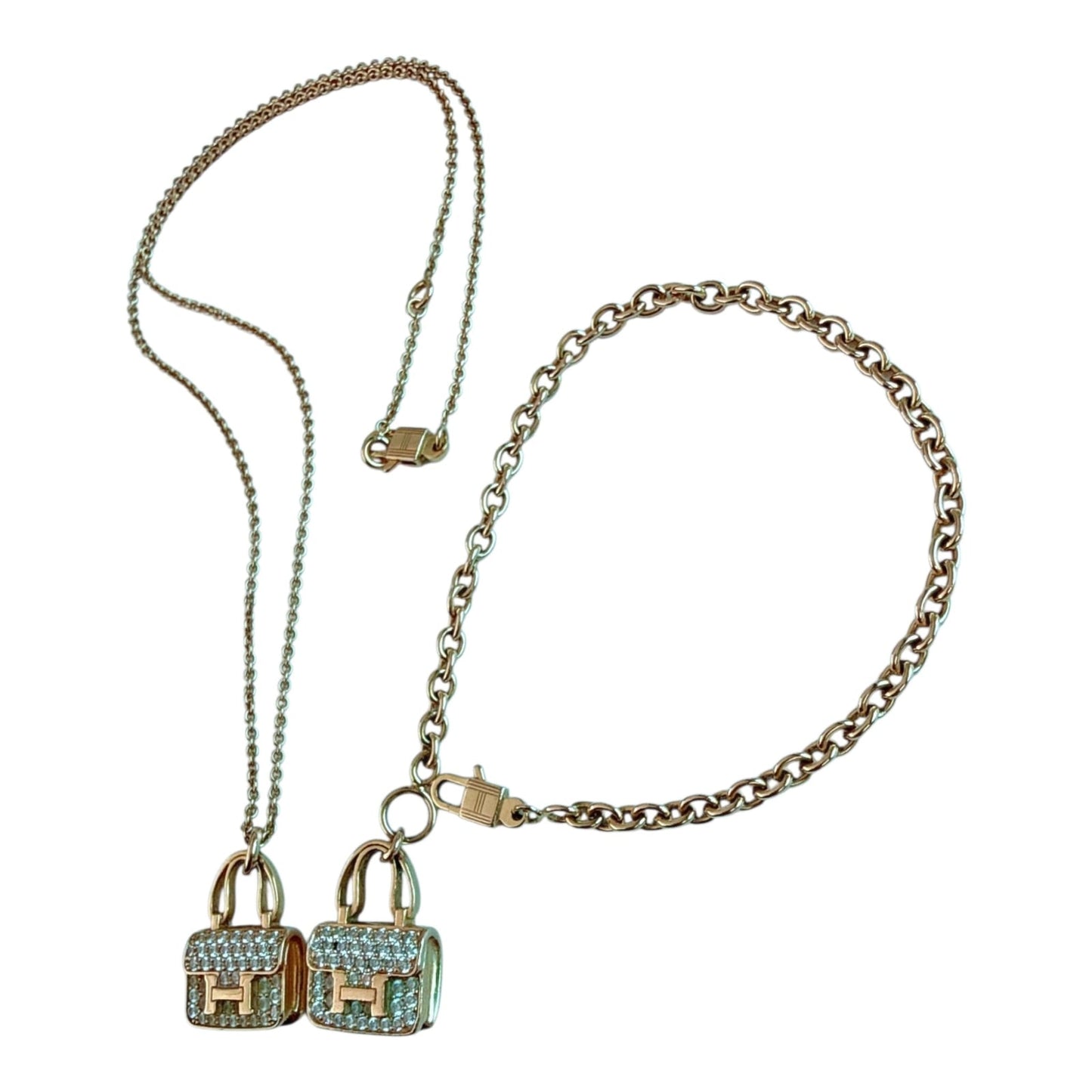 18K ROSE GOLD DIAMOND CONSTANCE PENDANT NECKLACE AND AMULETTES CONSTANCE BRACELET  SET