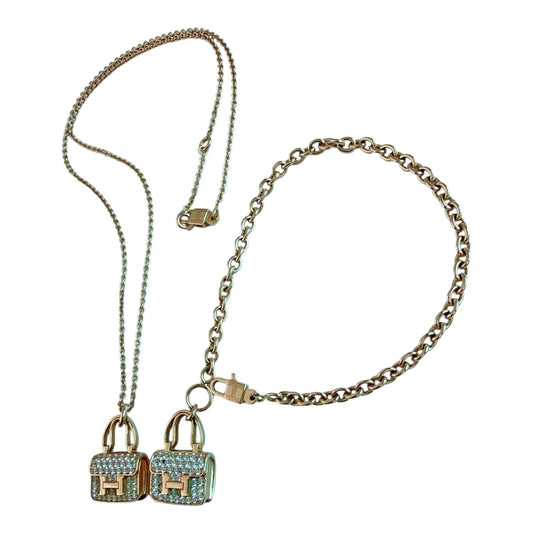 18K ROSE GOLD DIAMOND CONSTANCE PENDANT NECKLACE AND AMULETTES CONSTANCE BRACELET  SET